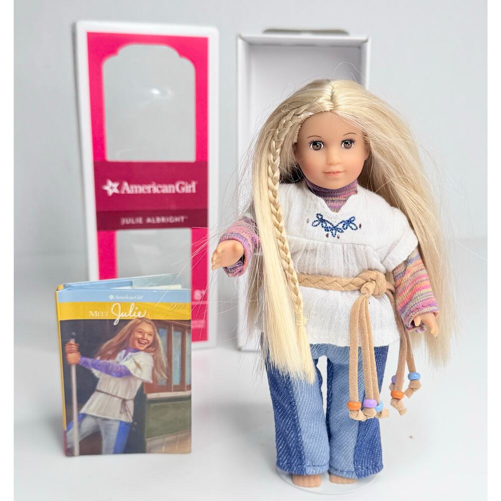 American Girl Julie Doll Mini 6.5" Meet Outfit Top Jeans Panties Belt Book Box